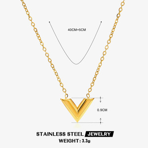 Conjunto de Joyería con Collar y Colgante Geométrico en Forma de Letra V, Chapado en Oro de 18K y Acero de Titanio, para Mujer, Regalo para Bodas y Fiestas - Product Image 5