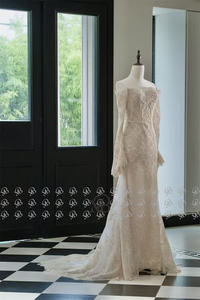فستان زفاف من ميلي برايدل MQW02203 بتصميم غمد وأكتاف مكشوفة مع تطريز ثقيل بالخرز والدانتيل بلون ذهبي شامبانيا - Product Image 5
