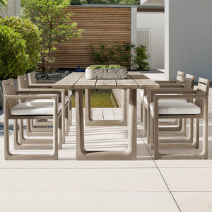 Juego de Mesas y Sillas de Jardín de Diseño Nórdico en Madera de Teca, Resistentes a <span class=keywords><strong>la</strong></span> Lluvia, con Protección Solar y Anticorrosión, para <span class=keywords><strong>Terraza</strong></span> de Villa o Jardín - Product Image 3