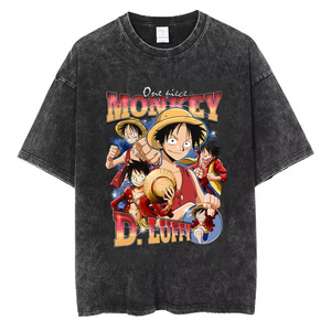T-shirt One Piece style affiche de recherche, en coton délavé rétro, streetwear, à manches courtes avec motifs imprimés - Product Image 4