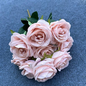 Venta al por mayor 9 piezas flor arbusto rosas artificiales alta calidad Blanco rojo seda Rosa ramo de flores para la decoración de la boda del hogar - Product Image 5