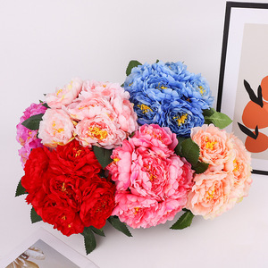 Bouquet de pivoines artificielles en soie, haute simulation, pour mariage et décoration intérieure, rouge, rose, bleu, champagne, violet, blanc, rose clair - Product Image 1