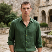 Chemise décontractée d'été en lin/coton pour homme Shinesia, col montant, manches longues, en sergé, à points ouverts, poids moyen, respirante, vente en gros