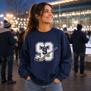 Sweat-shirt de hockey vintage unisexe avec motif graphique de bâton de hockey et pelle, vêtement pour le jour du match - Product Image 1