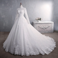 2022 nouveau col debout dentelle robes de mariée blanc mode grande queue robes femmes dame élégant mariage robe de mariée musulmane
