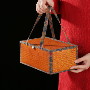 Bamboo Woven Travel Tea Box Rectangle Portable Storage Bag Chinese Style Outdoor Gift Craft - Product Image 5