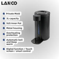 Bouilloire électrique LANCO en acier inoxydable 3L avec fonction maintien au chaud et protection anti-ébullition à sec, Thermo Pot numérique