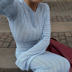 Abito <span class=keywords><strong>da</strong></span> Donna <span class=keywords><strong>Abbigliamento</strong></span> Professionale OEM Casual ed Elegante Maxi Maniche Lunghe Lavorato a Maglia con Pizzo Taglie Forti - Product Image 2