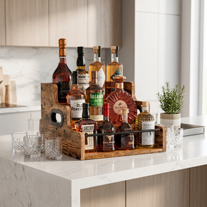 Suporte Expositor de Madeira de Três Camadas para Armazenamento de Vinho, Café, Xarope e Whisky/Bebidas Espirituosas - Product Image 4