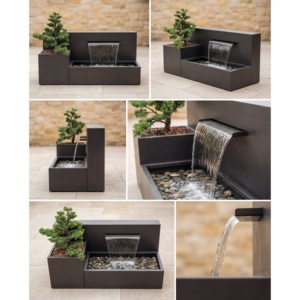 Fuente de agua para jardín de acero inoxidable 316L de 80 x 200 x 70 cm con jardinera lateral para hoteles, villas y decoración exterior. - Product Image 2