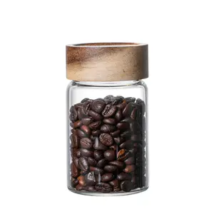 Qアカシア材蓋コーヒー豆 & ティーシールジャーバーカウンター収納花ネクターコーヒー豆ディスプレイボトル