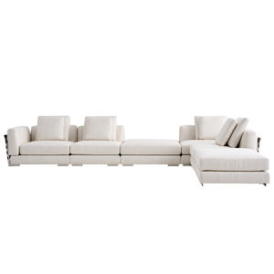 Muebles italianos de lujo para sala de estar, villa, juego de sofá segmentado blanco con sillón de tela hecho de madera - Product Image 1