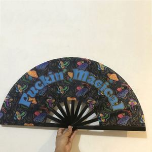 13-<b>Inch</b> Custom Fabric <b>Fan</b> Logo Large Folding Handfan With Black Decoration and Loud Noise Painted Technique - Product Image 2
