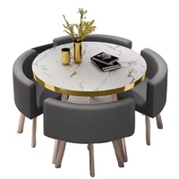 Hanyee Table à manger ronde moderne 4 chaises marbre couleur MDF dessus pliable pour salon cuisine hôtel ou table de réunion ensembles