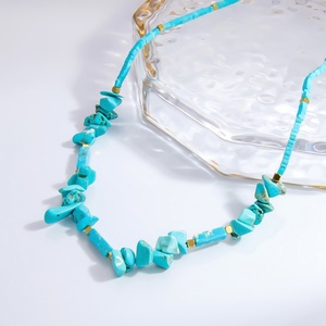 Collar de moda de verano para mujer, turquesa, con cuentas de oro de 18 quilates, acero inoxidable de alta sensibilidad, clásico, religioso, con número y perla. - Product Image 2