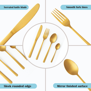 16-Piece Gold Stainless Steel Cutlery <b>Set</b> <b>Knife</b> <b>Fork</b> <b>Spoon</b> Teaspoon Matte Finish Luxury Dining <b>Set</b> for Party Use Dishwasher Safe - Product Image 3