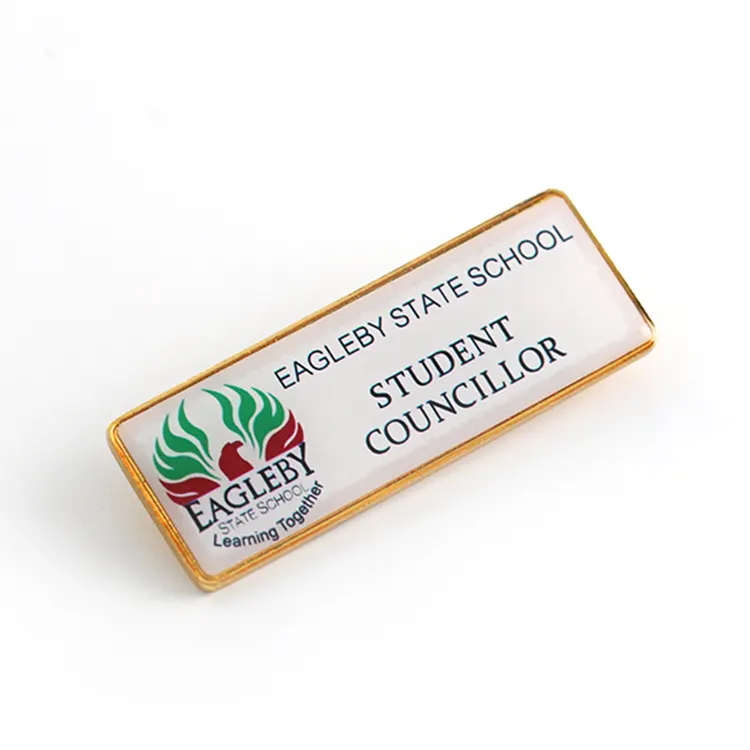 custom cheap stock mould print logo metal school office jacket printed pin badge name badge