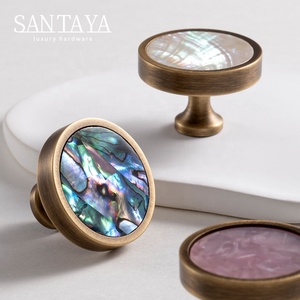 Santaya Natürliche Muschelschalen-Schrankknöpfe Schubladenknöpfe Messing Möbelgriffe Küchenbeschläge Abalone-Muschelgriffe - Product Image 2
