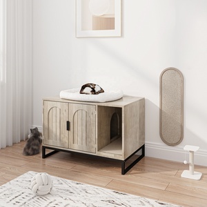Caja de arena grande para gatos, muebles, casa de madera para gatos con poste rascador - Product Image 6