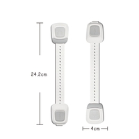 Verrou de sécurité pour enfant Prodigy Model C, blanc, en plastique, multi-fonctions, avec attaches adhésives, installation rapide pour portes d'armoires, lot de 2 pièces