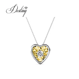 Perhiasan kristal Austria Premium kalung liontin hati kuning cinta saya hadiah ulang tahun untuk wanita perhiasan takdir