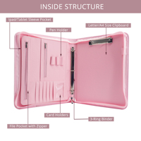 Porte-documents en cuir rose de luxe, classeur, dossier avec bloc-notes de format A4, fermeture éclair