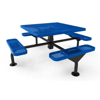 Table et chaise extérieures en métal avec trou pour parasol table de pique-nique en acier commerciale publique extérieure avec banc pour restaurant