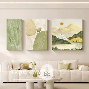 Cuadro Decorativo ZHUOHAO para Sala de Estar, Pintura al Óleo Enmarcada sobre Vidrio, Crema, Moderno, Minimalista de Alta Gama, Tríptico, Fondo para Sofá, Luz Solar - Product Image 4