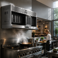 Hotte de cuisine commerciale sans conduit et sans ventilation forcée avec option d'extinction d'incendie, hotte de cuisine multi-étages pour sites restreints