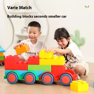Blok bangunan plastik warna-warni Super besar, mainan konstruksi batang pembelajaran dini DIY untuk anak dengan roda mobil 172 buah - Product Image 2