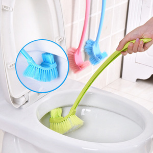 Long-Handled Curved Double-Sided Toilet <b>Brush</b> Nylon Bristles For Bathroom Cleaning Blue Green Pink - Product Image 1
