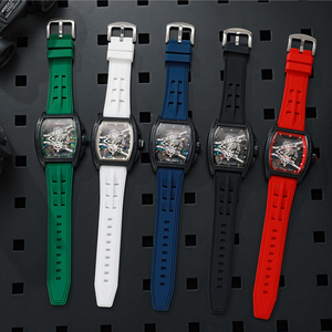 Factory New Hot Sell Five Different Colors Silicone Strap with Hollow Out Fashion <strong>Sporty</strong> Wine Barrel Shaped <strong>Men's</strong> Quartz <strong>Watch</strong> - Product Image 6