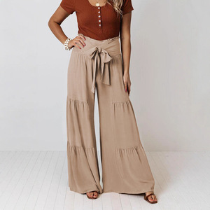 Elegante Flowy Cintura Alta Boêmio Calças De Perna Larga - Product Image 4