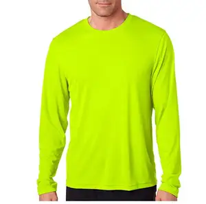 Camiseta de manga larga para hombre, logo personalizado, 100% poliéster, ligera, protección solar, color neón, upf50