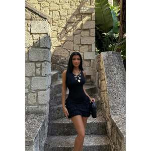 Black Elegent Mini <b>Dress</b> with Ruffle Detail Square Collar A-Line Feature Translucent Fashionable for Day <b>Club</b> XS to XL Sizes - Product Image 6