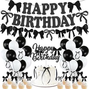 Ensemble de nœuds à thème Black <span class=keywords><strong>Wednesday</strong></span> pour fête d'anniversaire, <span class=keywords><strong>série</strong></span> sombre, bannière à nœuds - Product Image 1