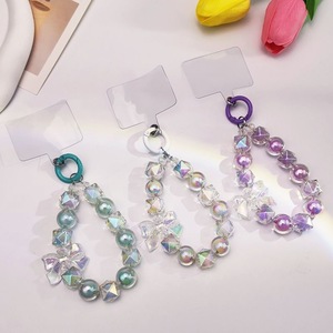 Trendy Beaded Acrylic Phone Case Charm Keychain Strap Cord INS Girl Bow Knot Cute DIY Camera Strap Pendant Women