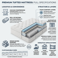 Matelas à ressorts ensachés compressé sous vide dans une boîte avec matelas en tissu matelassé en mousse pour la maison, l'hôtel, l'appartement