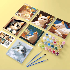 Kit de peinture numérique à l'huile DIY avec pinceaux doux et accessoires, style animaux de dessin animé - Product Image 1