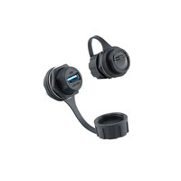 Conector Hembra USB 3.0 de Paso con Rosca M20 IP68 y Tapa, Montaje en Panel Micro Socket, Adaptador de Aviación