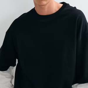 Manufacturer designs stylish casual <b>black</b> double-layer <b>long</b>-sleeved <b>top</b> custom soft cotton <b>long</b>-sleeved T-shirt - Product Image 4