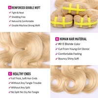 Vente en gros 613 faisceaux de cheveux humains vierges 10a tissages de cheveux humains brésiliens extensions de vague de corps faisceaux de cheveux blonds