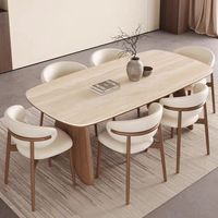 Ensemble de table à manger moderne du milieu du siècle, table à manger en pierre avec pieds en bois, meubles de maison, table de salle à manger