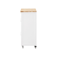 Chariot de rangement de cuisine blanc avec porte-vin, plan de travail en bois d'hévéa, chariot de bar mobile avec tiroir et armoire pour salle à manger domestique