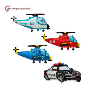 Ballons en aluminium de véhicules de dessin animé : Voiture, Hélicoptère, Avion rouge et bleu, Ballon Mylar pour garçons, Thème voiture et avion, <span class=keywords><strong>Anniversaire</strong></span> d'enfants - Product Image 1