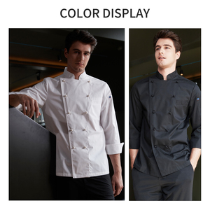 High Quality Custom Embroidery OEM Logo <strong>Chef</strong> Jacket Restaurant <strong>Kitchen</strong> Hotel <strong>Chef</strong> Cook <strong>Uniform</strong> Unisex Men Polyester/Cotton Long - Product Image 2