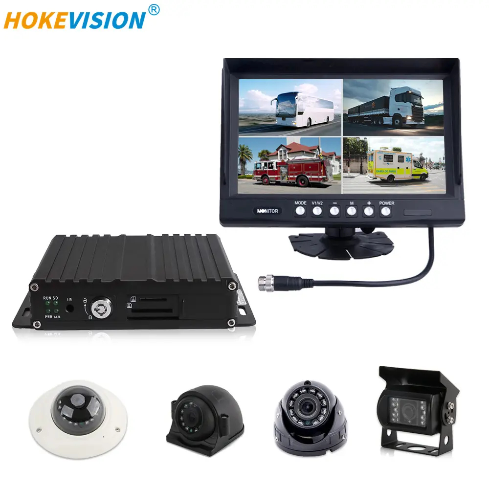 7 ''4ch yarı kamyon mdvr 4g destek kamera sistemi 1080p 360 4 kanallı mobil dvr araba kara kutusu gps otobüs dome gizli kamera sistemi