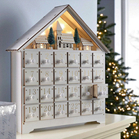 Calendario de Adviento de Navidad de Madera Iluminado, Caja con Forma de Casa para Contar Regresos a 24 Días, con Cajones Recargables, Regalo Navideño para Niños, Decoración