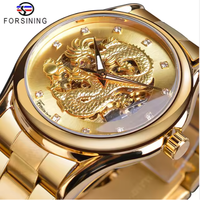 Forsining Montre pour hommes Dragon Squelette Montres mécaniques automatiques Montre à bracelet en acier inoxydable Montre pour hommes Montre étanche Reloj