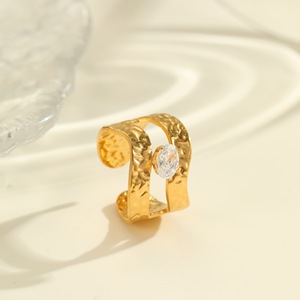 Bague de fiançailles ajustable en zircon pour femme, en acier inoxydable, étanche, <span class=keywords><strong>anti</strong></span>-ternissement, tendance, plaqué or 18 carats, vente en gros - Product Image 3